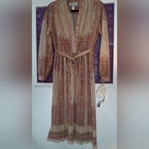 Vintage- Zimmerman Inspired Dusty Rose & Gold Long Sleeve Midi Dress